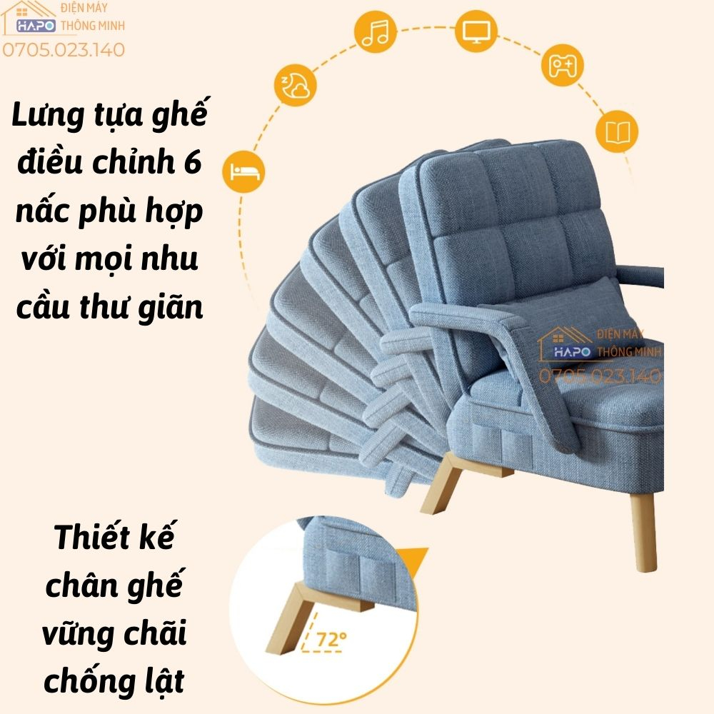 Ghế sofa lười decor phòng kèm đôn gác chân, Ghế thư giãn đọc sách tựa lưng có thể điều chỉnh thông minh hiện đại