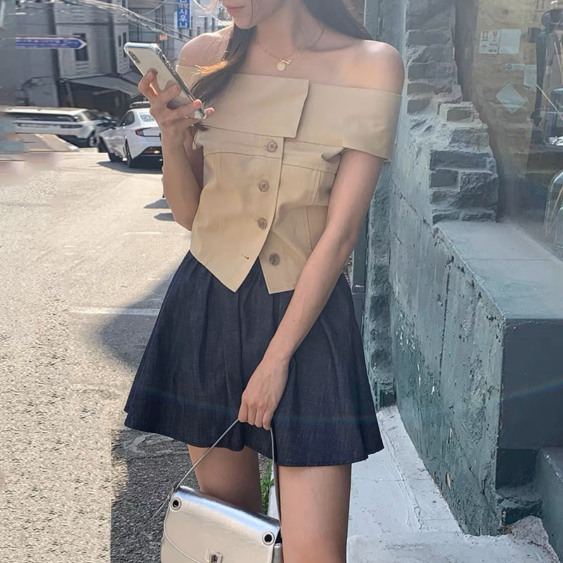 Beige OFF-SHOULDER Shirt