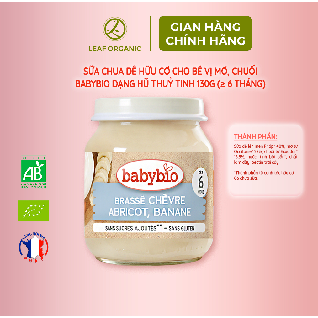 Sữa chua dê hữu cơ Babybio dành cho bé ăn dặm từ 6 tháng tuổi dạng hũ thuỷ tinh 130g