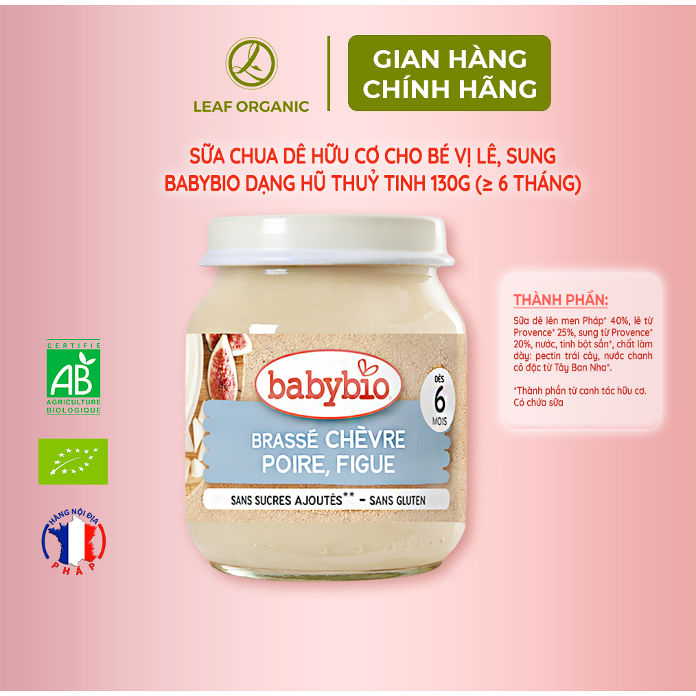 Sữa chua dê hữu cơ Babybio dành cho bé ăn dặm từ 6 tháng tuổi dạng hũ thuỷ tinh 130g