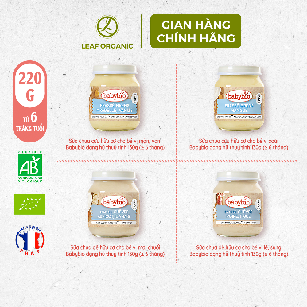 Sữa chua dê hữu cơ Babybio dành cho bé ăn dặm từ 6 tháng tuổi dạng hũ thuỷ tinh 130g