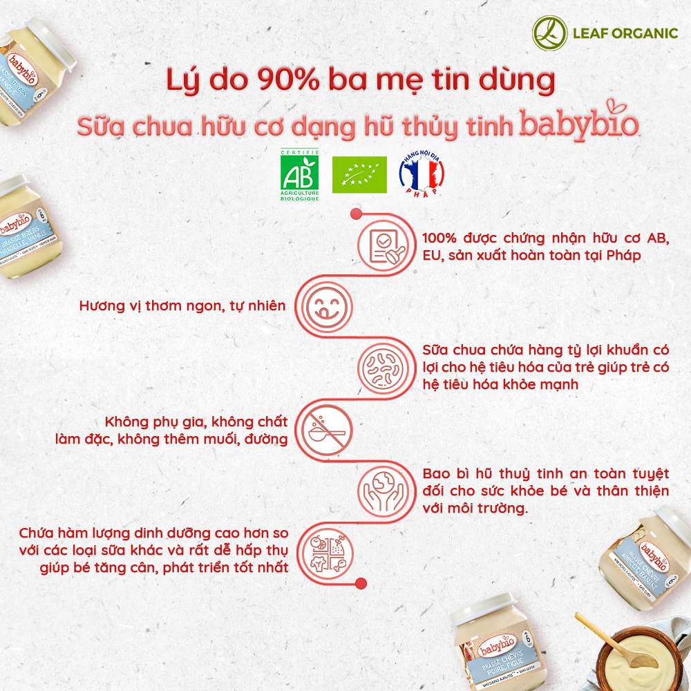 Sữa chua dê hữu cơ Babybio dành cho bé ăn dặm từ 6 tháng tuổi dạng hũ thuỷ tinh 130g