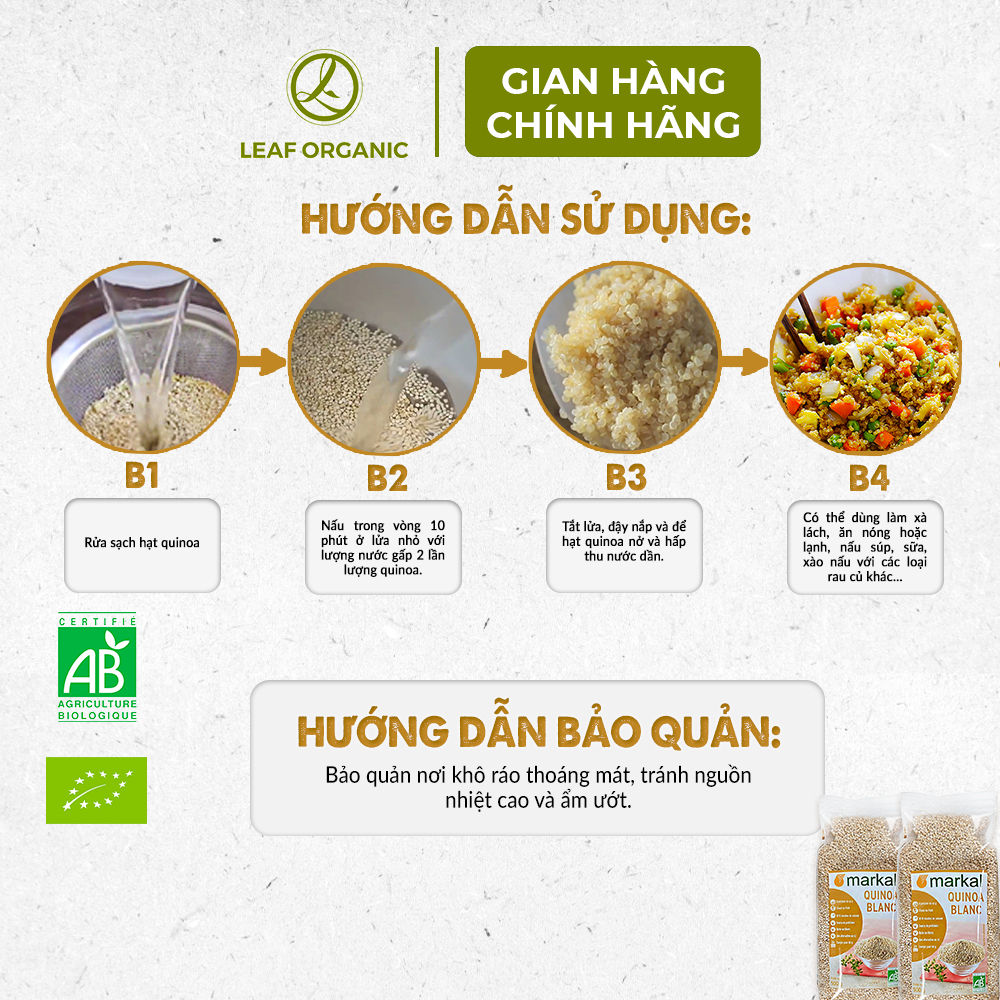 Hạt diêm mạch quinoa trắng hữu cơ Markal 500g
