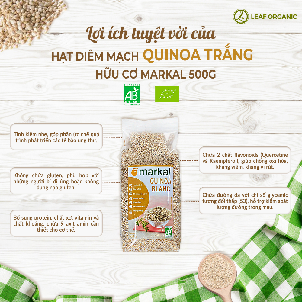 Hạt diêm mạch quinoa trắng hữu cơ Markal 500g