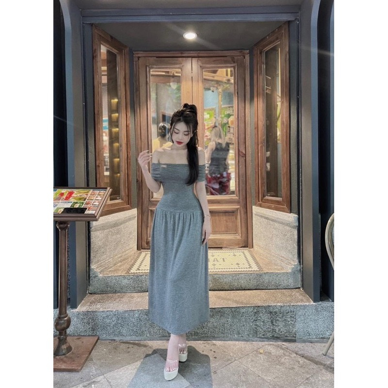 Đầm trễ vai tay ngắn dáng xòe dễ thương - đầm đi tiệc, dạo phố