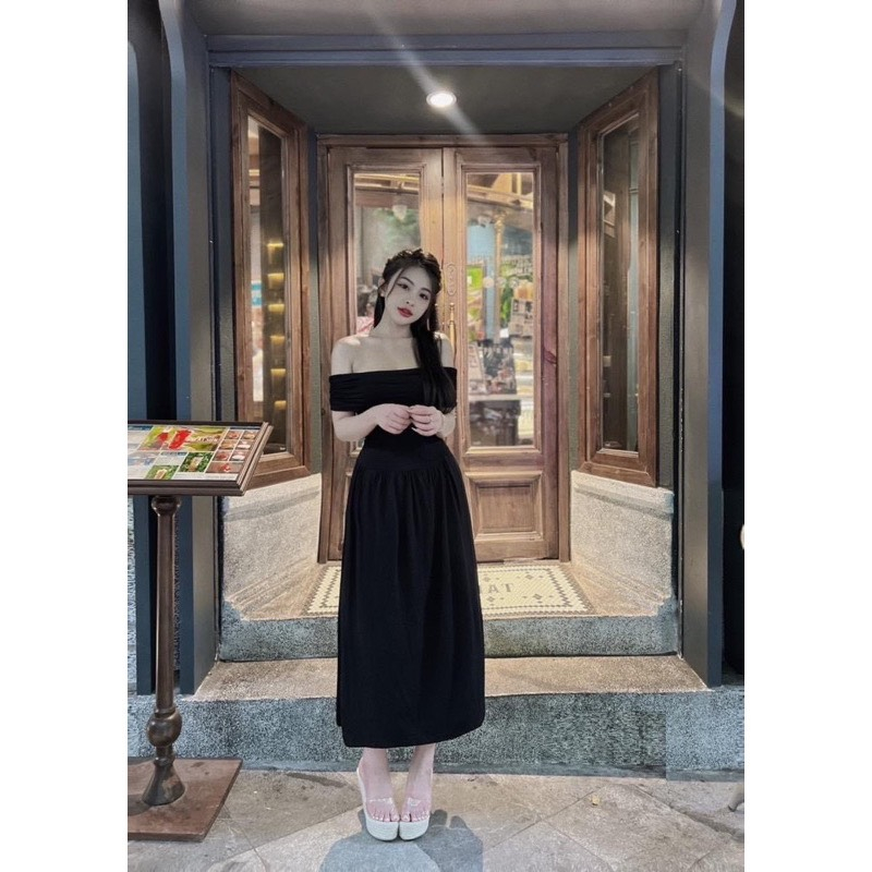 Đầm trễ vai tay ngắn dáng xòe dễ thương - đầm đi tiệc, dạo phố