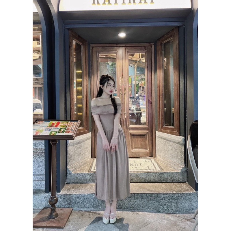 Đầm trễ vai tay ngắn dáng xòe dễ thương - đầm đi tiệc, dạo phố