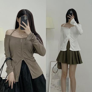 Áo thun dài tay xẻ bụng có dây buộc cổ 303 - Retrostyle