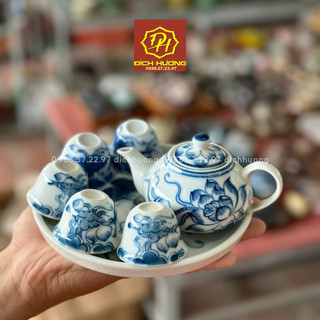 Bộ ấm chén thờ mini men lam