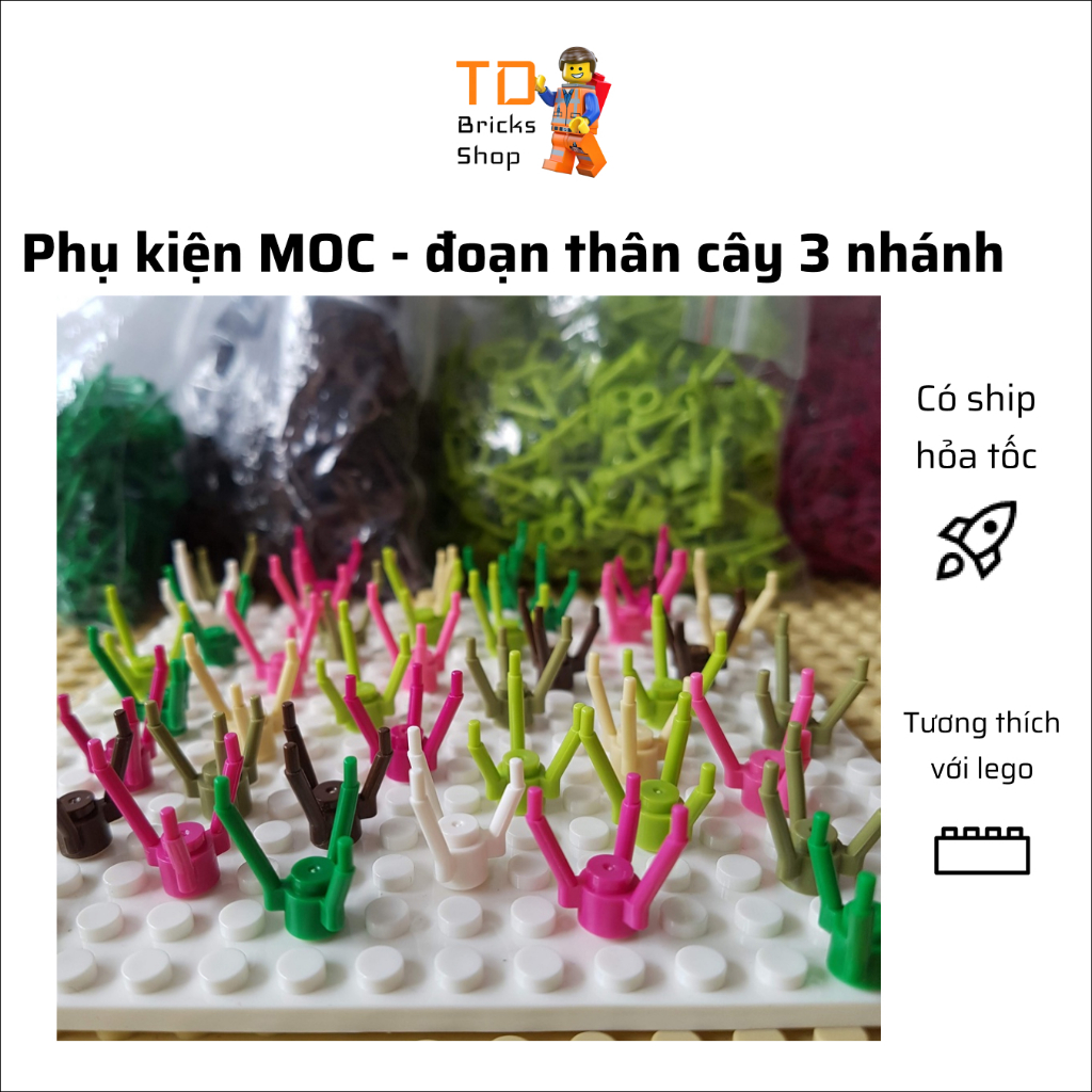 Phụ kiện MOC, combo 20 đoạn thân cây 3 nhánh nhiều màu sắc