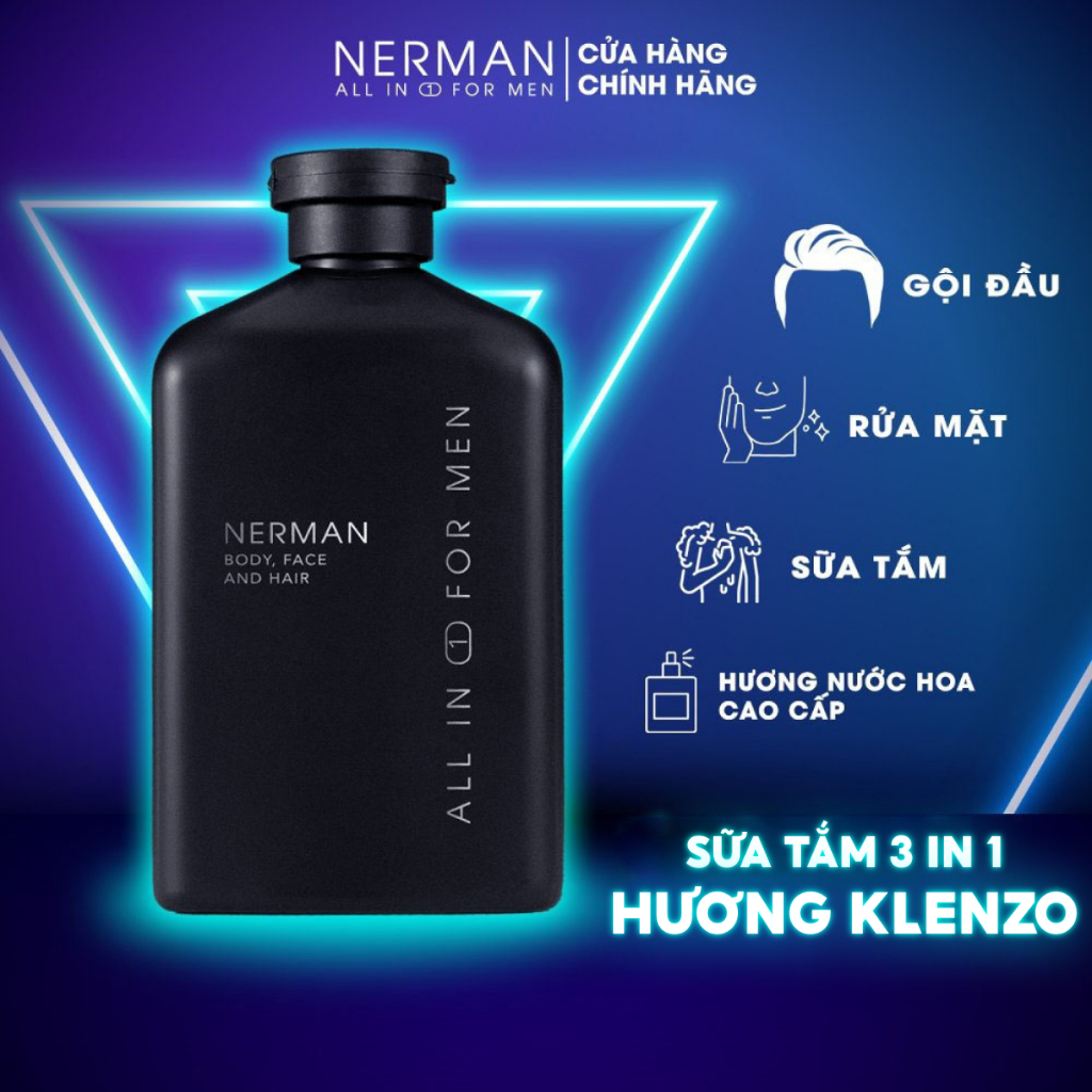 Combo 5 in 1 Nerman-Sữa tắm gội hương nước hoa cao cấp 3in1 180g&Sữa rửa mặt tạo bọt cạo râu 2in1 Nano bạc Silver Snow 1