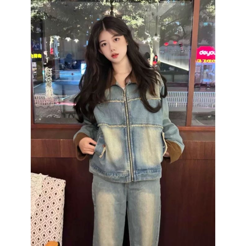 Áo khoác jean phối phong cách Hàn Quốc NEW QC cao cấp