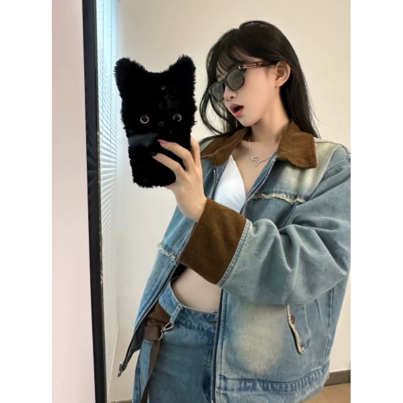 Áo khoác jean phối phong cách Hàn Quốc NEW QC cao cấp