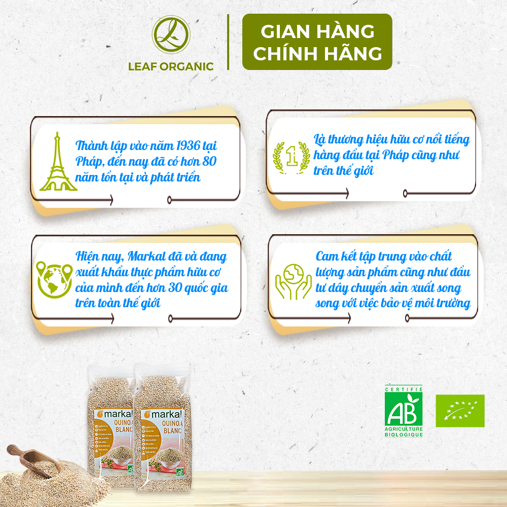 Hạt diêm mạch quinoa trắng hữu cơ Markal 500g