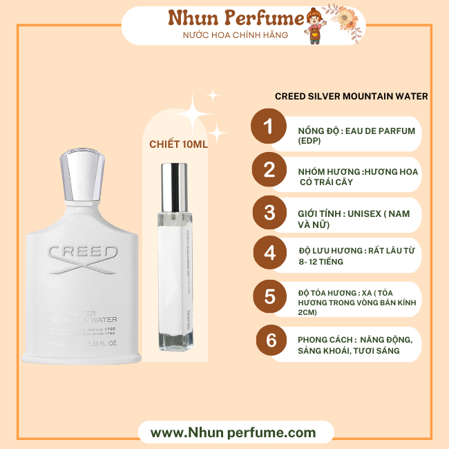 Nước hoa (unisex) Creed Silver Mountain Water phong cách tươi mới - Nhunperfume