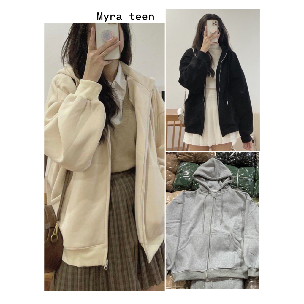 Áo khoác nỉ có mũ khóa kéo 2 túi trước chất nỉ bông MYRA TEEN Aokhoac001 P8/K4