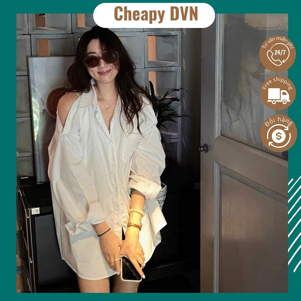 Áo sơ mi nữ trắng dài tay hở vai sexy freesize phom rộng oversize giấu dáng cá tính hàn quốc cheapy C1897