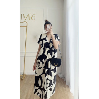Đầm lụa hoa cổ v - bimi