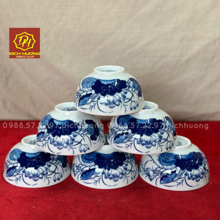 Bát cơm thờ, chén cúng cơm men lam gốm sứ bát tràng cao cấp