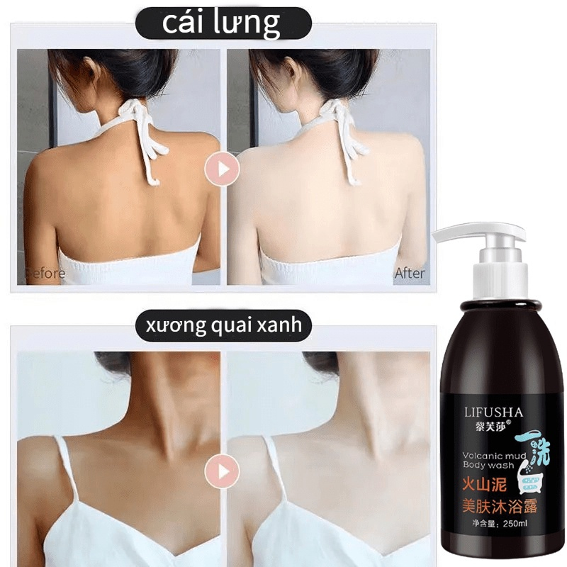 Sữa tắm làm trắng Sữa tắm bùn núi lửa 250ml Làm trắng vĩnh viễn Toàn thân hương thơm lâu dài làm mới dưỡng ẩm bù nước