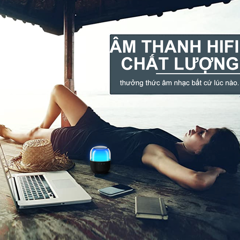 Loa không dây bluetooth goojodoq mini bass có đèn led màu âm thanh vòm 360° bảo hành chính hãng