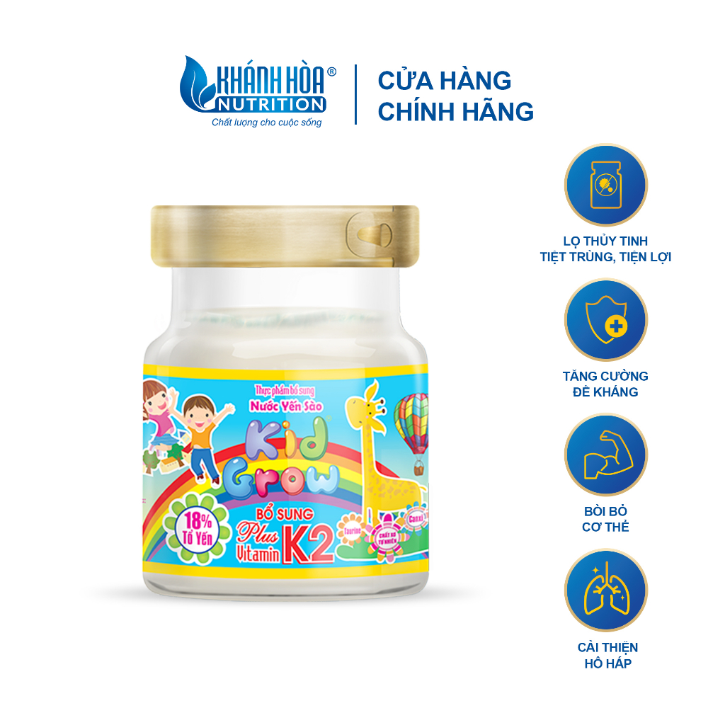 Combo 4 Lọ Yến Sào KidGrow 18% Dành Cho Trẻ Bổ Sung Vitamin K2 Tặng 2 Lọ KidGrow 12% Vị Dâu & Cam - Khánh HOà Nutrition