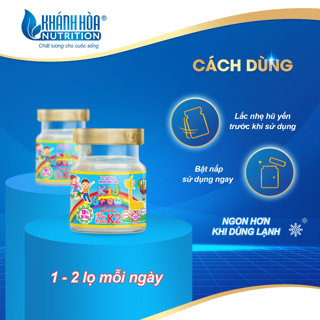 Combo 4 Lọ Yến Sào KidGrow 18% Dành Cho Trẻ Bổ Sung Vitamin K2 Tặng 2 Lọ KidGrow 12% Vị Dâu & Cam - Khánh HOà Nutrition