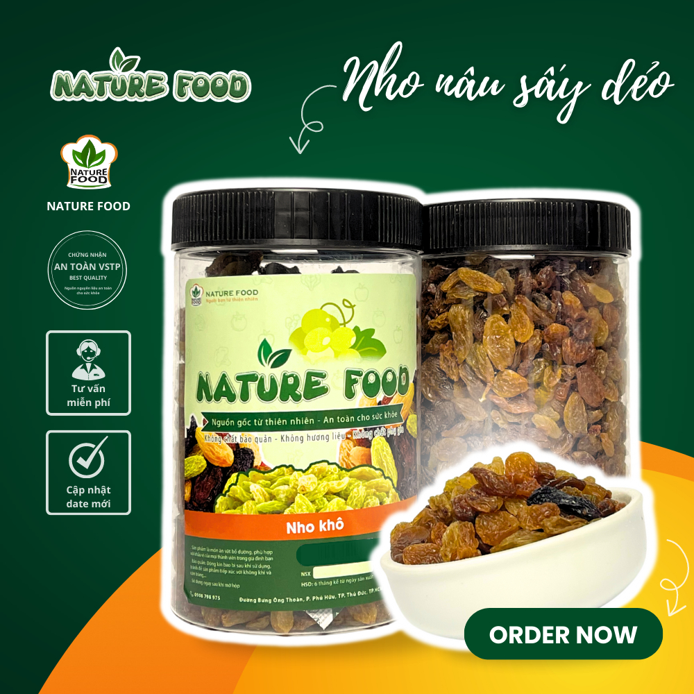 [HỘP 500GR] NHO NÂU ẤN ĐỘ KHÔNG HẠT SẤY LẠNH DẺO NATURE FOOD