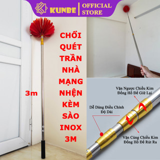 Chổi Quét Trần Nhà KUNBE, Có Cán Điều Chỉnh Độ Dài Tối Đa 3m Thuận Lợi Quét Mạng Nhện Bụi Bẩn Trên Cao