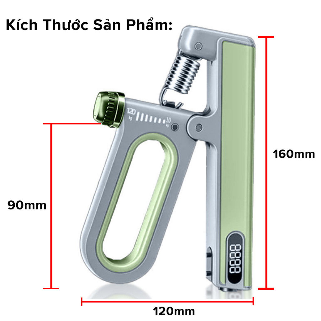 Xanh Lá - Kìm Bóp Tay Super Cải Tiến Kháng Lực 10-120kg Có Đếm Số Đếm Giờ Điện Tử Dụng Cụ Tập Gym Tại Nhà Hãng Amalife