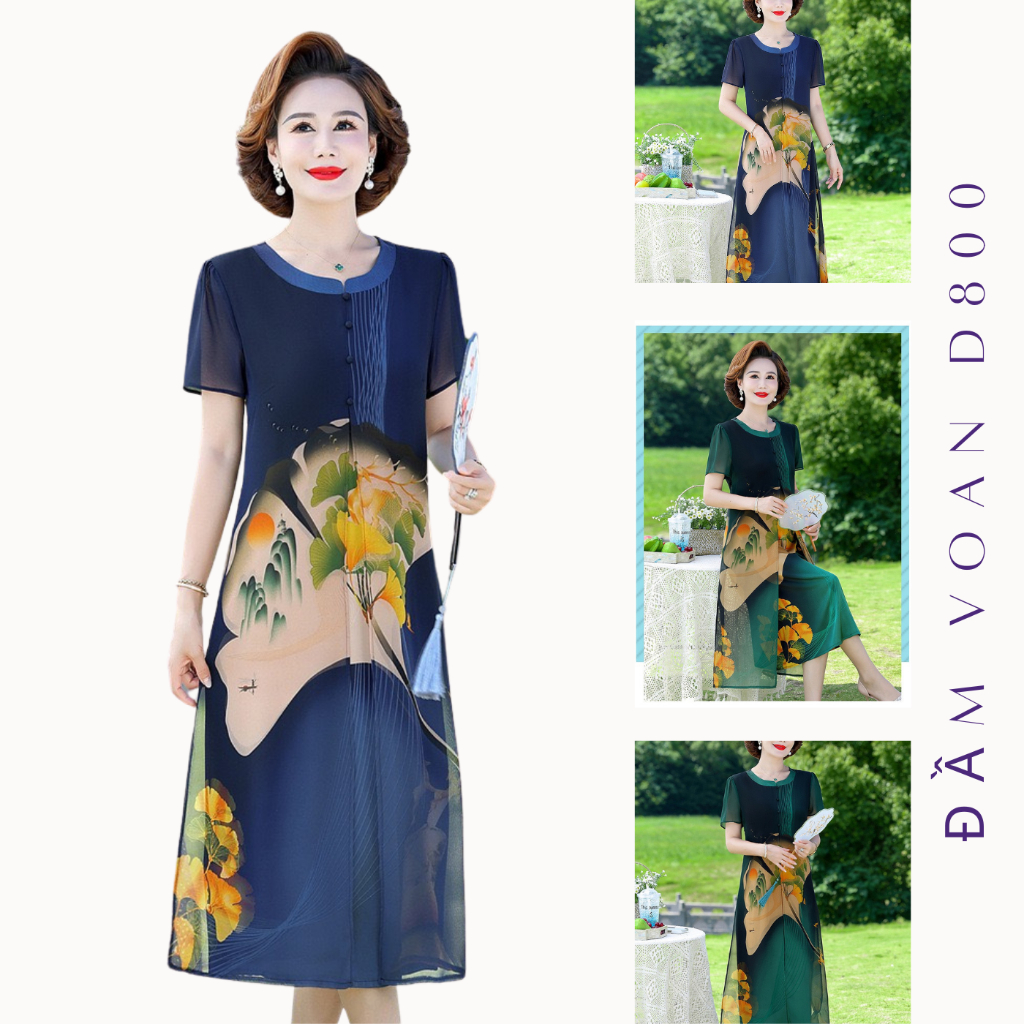 Váy Trung Niên MAI THY D800, Mẫu Đầm Đi Tiệc Cho Mẹ Trung Niên Bigsize In 3D Sang Trọng | Thời Trang Trung Niên Nữ U50