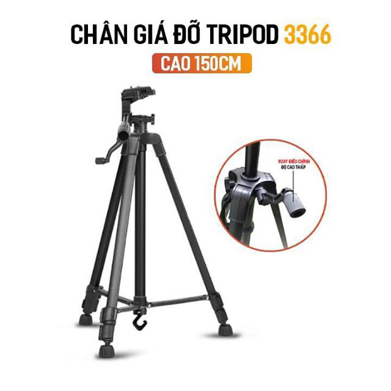 Chân Giá Đỡ Điện Thoại Máy Ảnh 3 Chân Tripod 3366 Cao 1m5 Có Tay Cầm Quay Phim Chụp Ảnh, Livestream PND PhoneCase