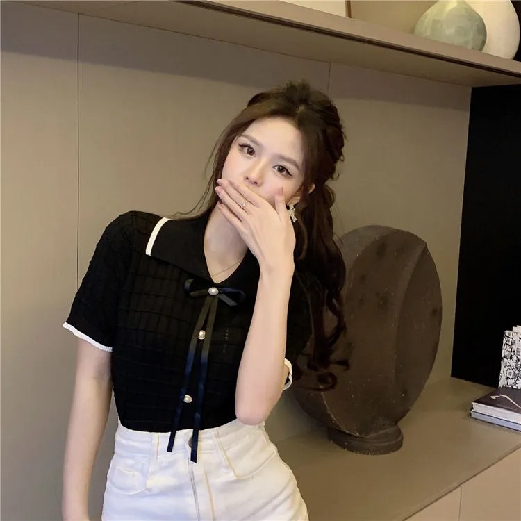 Áo Croptop Nữ, Áo Len Mongtoghi Cổ Nơ Hàng QC Siêu Xinh