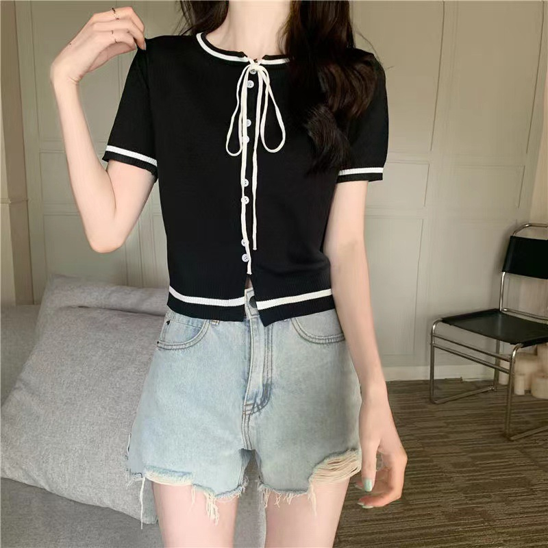 Áo Croptop Nữ, Áo Len Mongtoghi Cổ Nơ Hàng QC Siêu Xinh