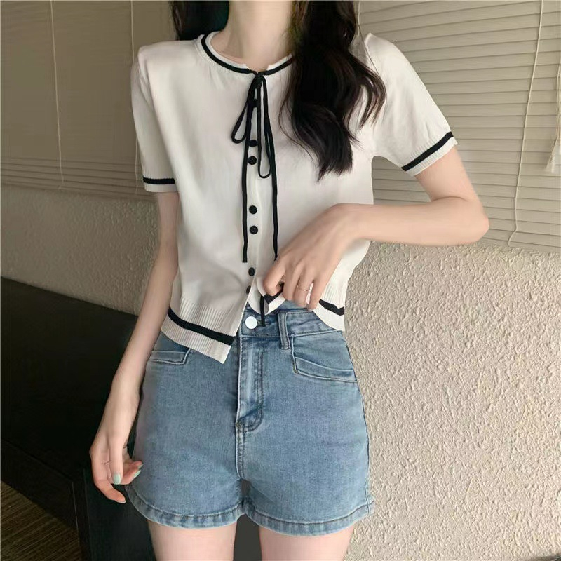 Áo Croptop Nữ, Áo Len Mongtoghi Cổ Nơ Hàng QC Siêu Xinh