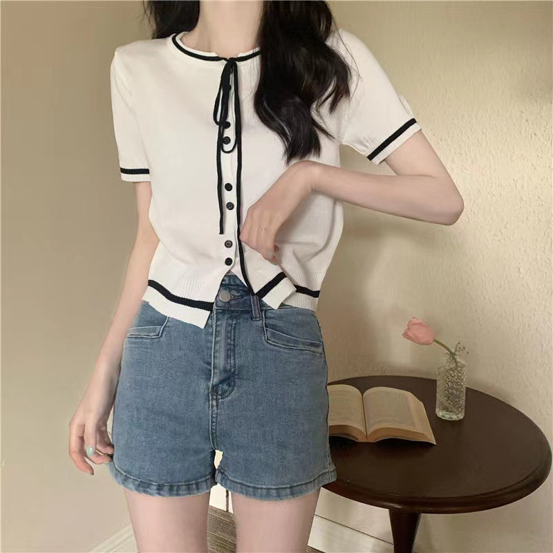 Áo Croptop Nữ, Áo Len Mongtoghi Cổ Nơ Hàng QC Siêu Xinh