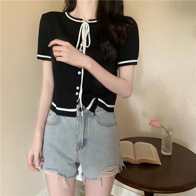 Áo Croptop Nữ, Áo Len Mongtoghi Cổ Nơ Hàng QC Siêu Xinh