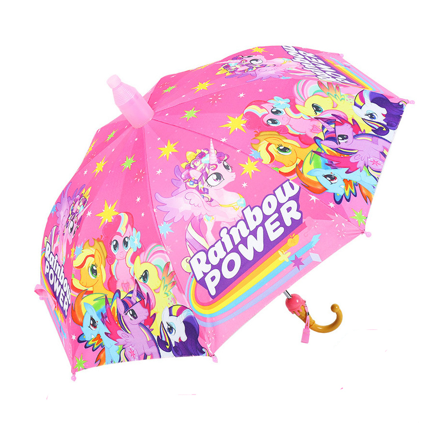 Ô Dù Đi Nắng Che Mưa Pony, Unicorn Màu Hồng Cho Bé Gái Tặng Kèm Còi - Ô Dù Trẻ Em Cao Cấp Cán Dài