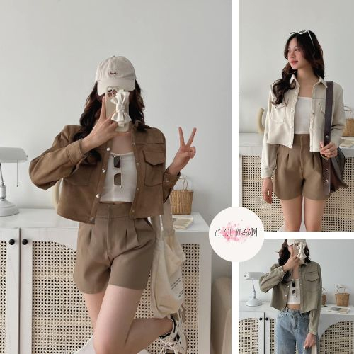 ÁO KHOÁC DA LỘN CROPTOP CÚC BẤM SIÊU TRENDY