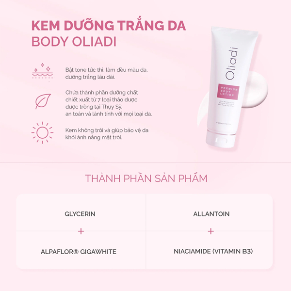 Kem body Oliadi 200g dưỡng trắng da, tái tạo làn da khoẻ mạnh, chống nắng