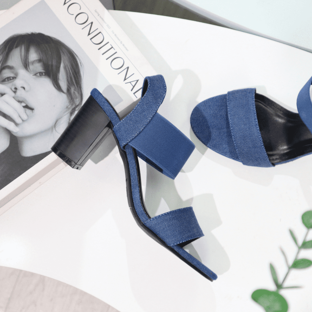 Giày sandal nữ cao gót thời trang quai ngang cao phối thun mang đi làm đi chơi dạo phố 1010