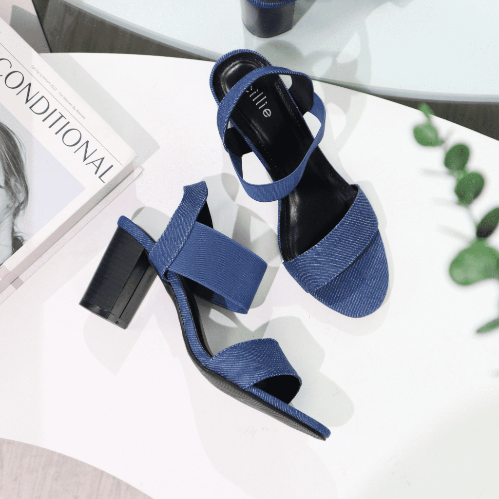 Giày sandal nữ cao gót thời trang quai ngang cao phối thun mang đi làm đi chơi dạo phố 1010