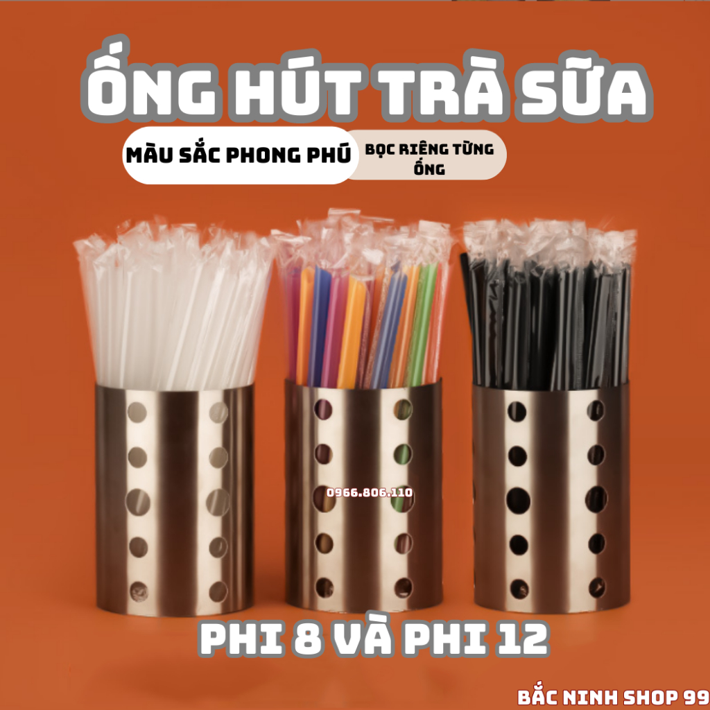 Set 50 Ống hút nhựa trân châu có màng bọc Phi 12 và Phi 8  Đen + Trắng + Đỏ ( Bịch 500g đủ trọng lượng )