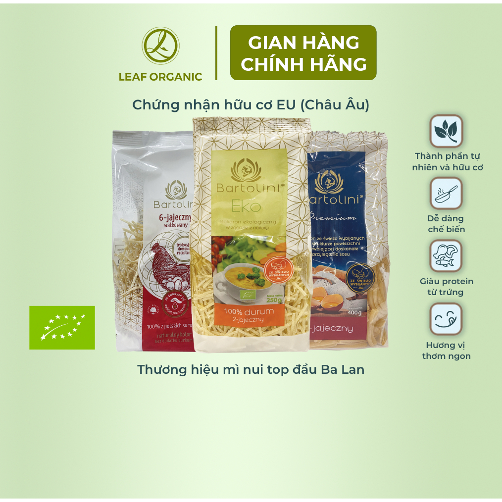Mì sợi hữu cơ 2 trứng Bartolini 250g
