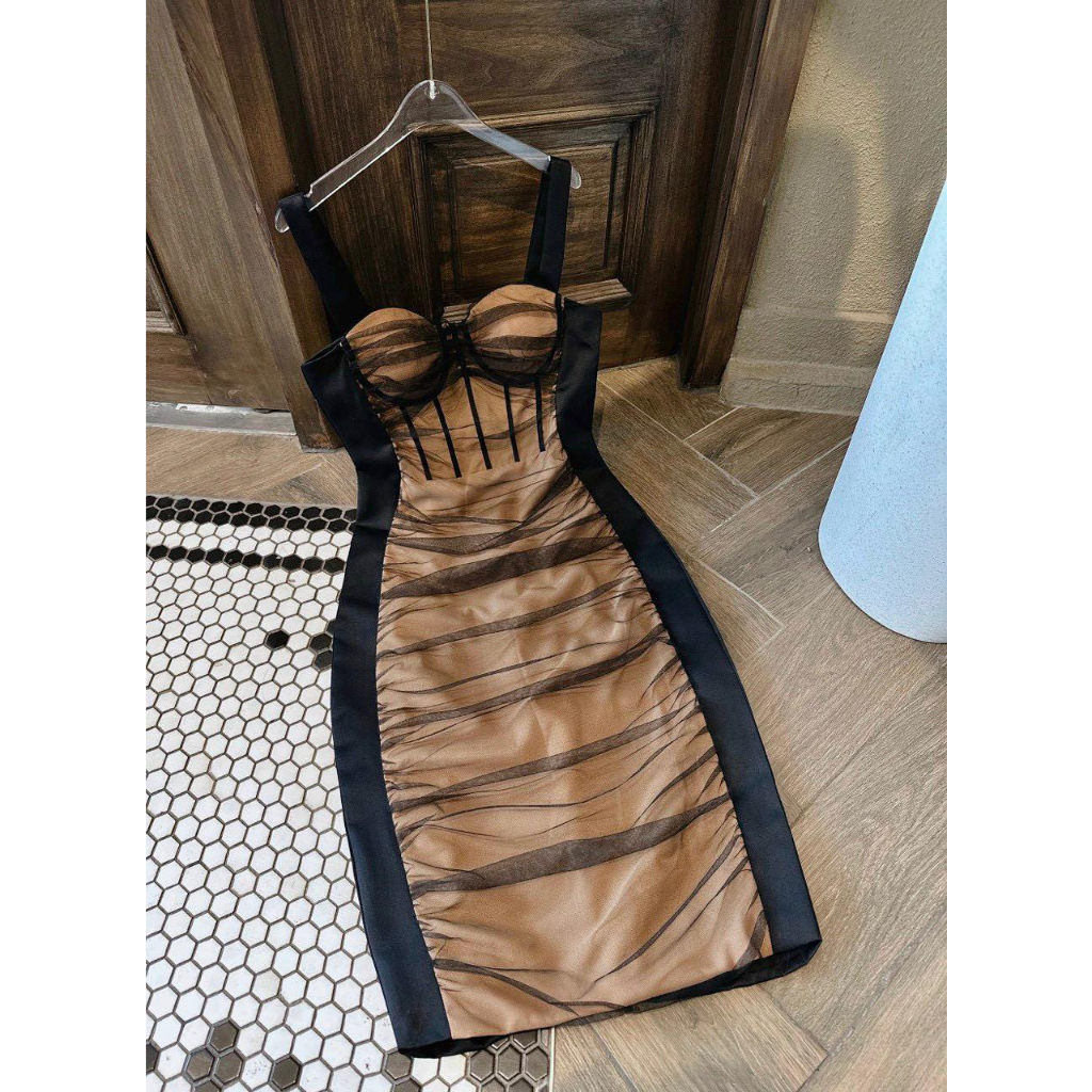 ĐẦM BODY 2S BẢN PHỐI NUDE VOAN LƯỚI ĐEN
