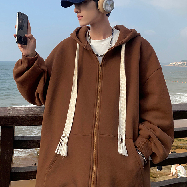 Áo khoác hoodie nam dáng rộng, áo hoodie Zip nam có mũ 2 lớp chùm đầu rộng 2 màu Basic mặc đi chơi đi học mùa đông