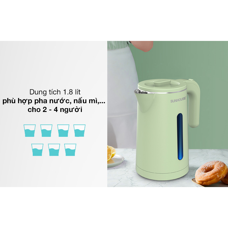Ấm siêu tốc sunhouse SHD1355 - SHD1353 chống bỏng, đun sôi chỉ từ 4-6 phút bảo hành 12 tháng