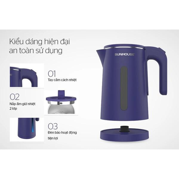 Ấm siêu tốc sunhouse SHD1355 - SHD1353 chống bỏng, đun sôi chỉ từ 4-6 phút bảo hành 12 tháng