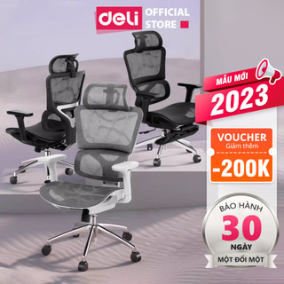 Ghế Công Thái Học Ghế Xoay Văn Phòng DELI Hỗ Trợ Cột Sống Bệ Tì Tay Tựa Lưng 3D Lưới Vân Rồng Có Gác Chân Ngả Lưng