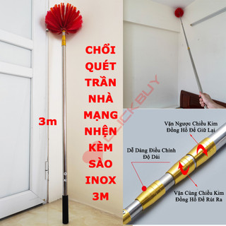 Chổi Quét Trần Nhà Có Cán Điều Chỉnh Độ Dài Quét Mạng Nhện, Lau Chùi Bụi Bẩn Trên Cao Tiện Dụng